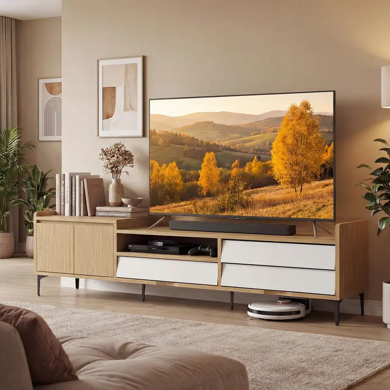 Modern Tv Stand For Up To 80-Inch Screens – Open-Shelf Media Console With Contemporary Design 1