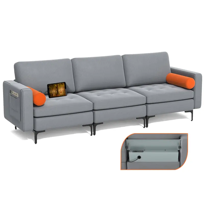 Modular 3-Seater Sectional Sofa – Giantex 97" Sleeper Couch With Built-In Usb Charging Ports 10