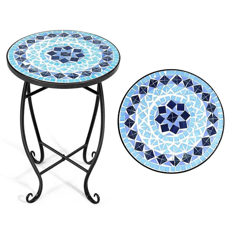 Mosaic-Inspired Outdoor Side Table – Decorative Patio Accent With Sturdy Construction 1