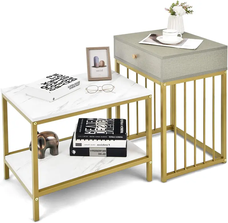 Nesting Coffee Table Set With Integrated Drawer And Open Shelf For Small Spaces 1