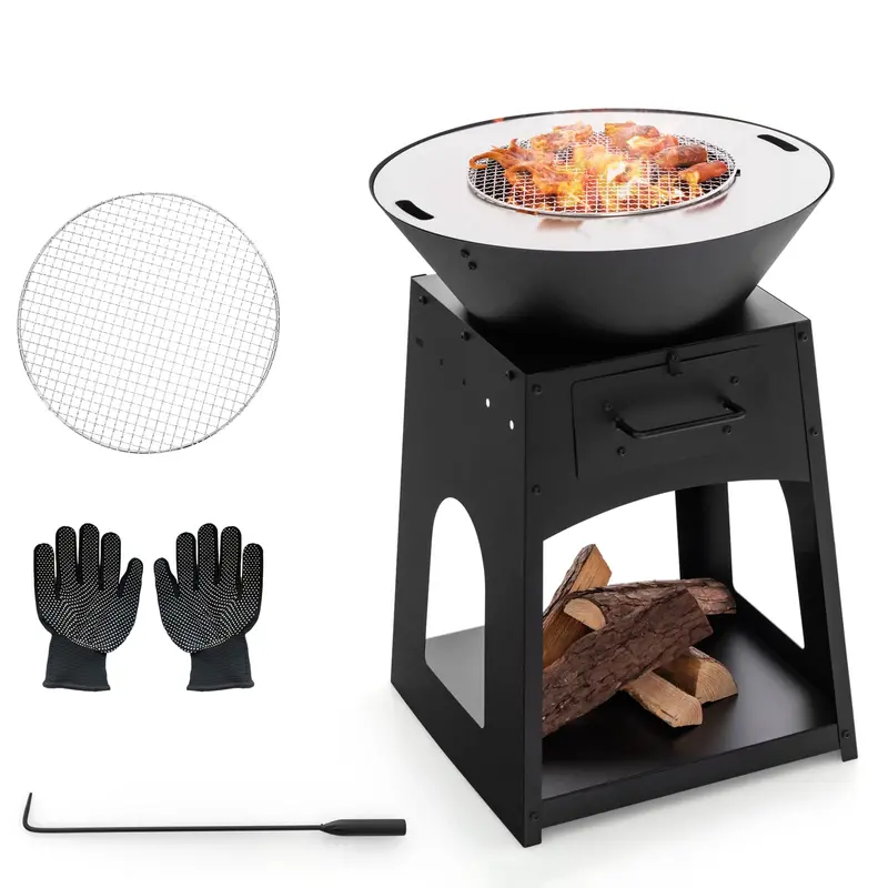 Outdoor Fire Pit With Removable Grill Grate – Dual-Function Campfire & Cooking Station By Giantex 1