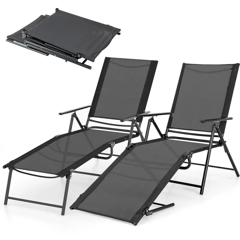 Outdoor Tanning Chair Set – Dual-Lounger With Six-Position Recline Adjustment 1