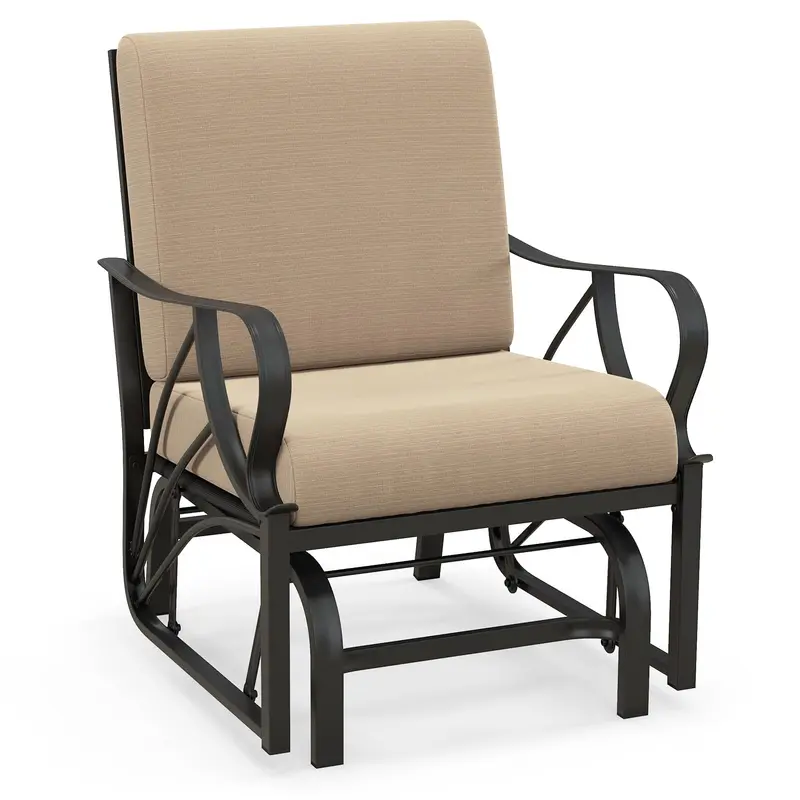 Patio Glider Rocking Chair – Outdoor Seating With Durable Sprayed Metal Frame & Thick Cushioning 1