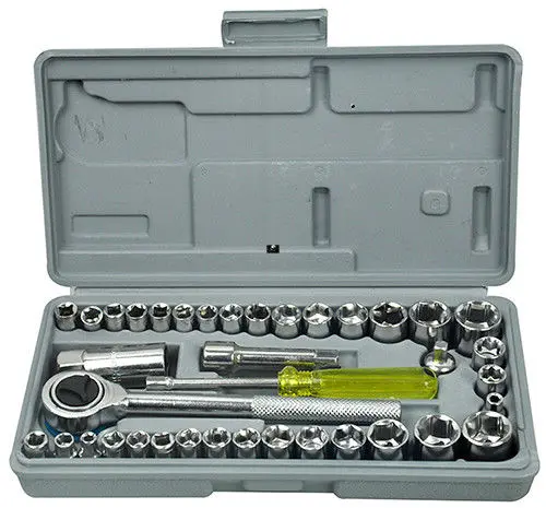 Premium 40-Piece 1/4" And 3/8" Drive Socket Set With Torx Bits And Ratchet Handle 1