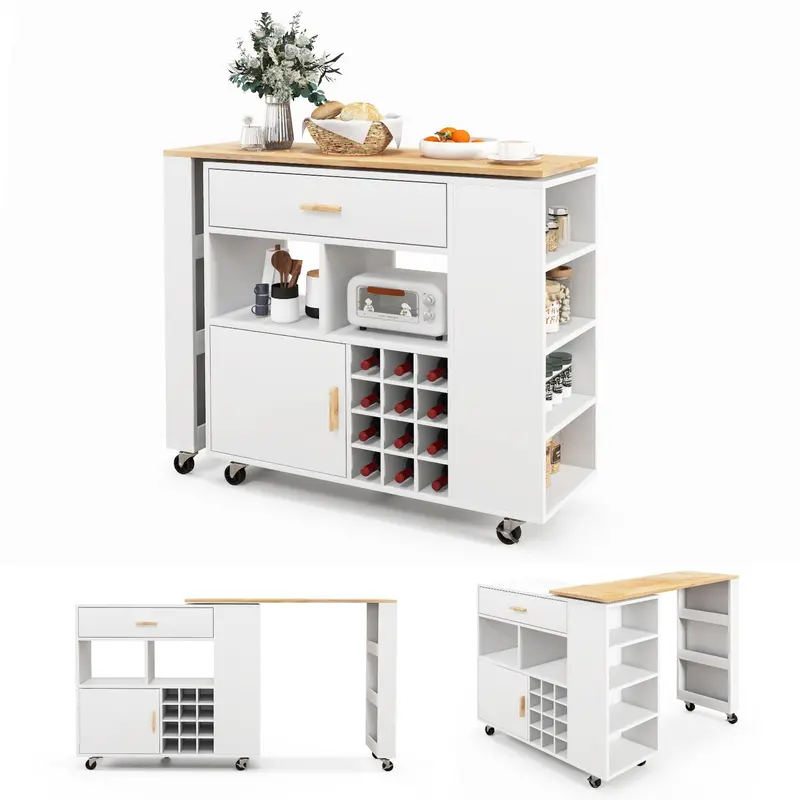 Reversible Mobile Kitchen Island – 2-In-1 White Serving Cart And Bar Table Combo 1