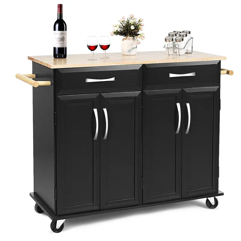 Rolling Kitchen Island Cart – Utility Trolley With Rubberwood Worktop And Locking Casters 1