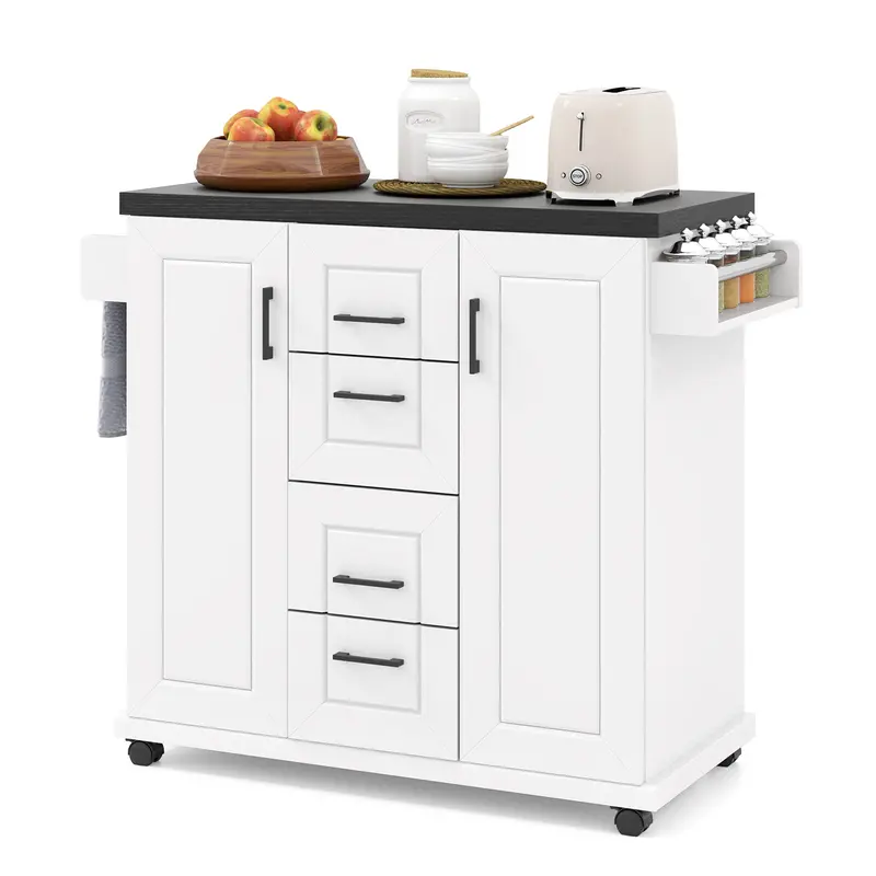 Rolling Kitchen Island Cart With 4 Drawers And Butcher Block Top 1