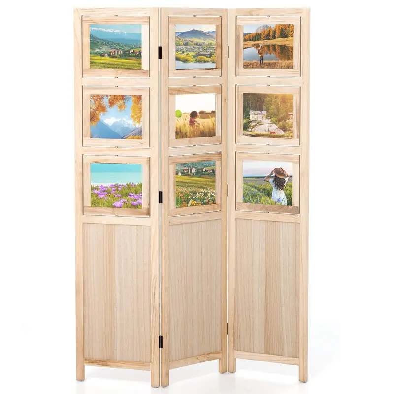 Rotating 3-Panel Room Divider Featuring Nine Adjustable Picture Frames 1