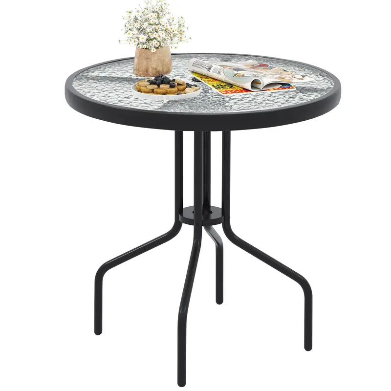 Round Patio Dining Table With Tempered Glass Top And 1.57-Inch Umbrella Hole 1
