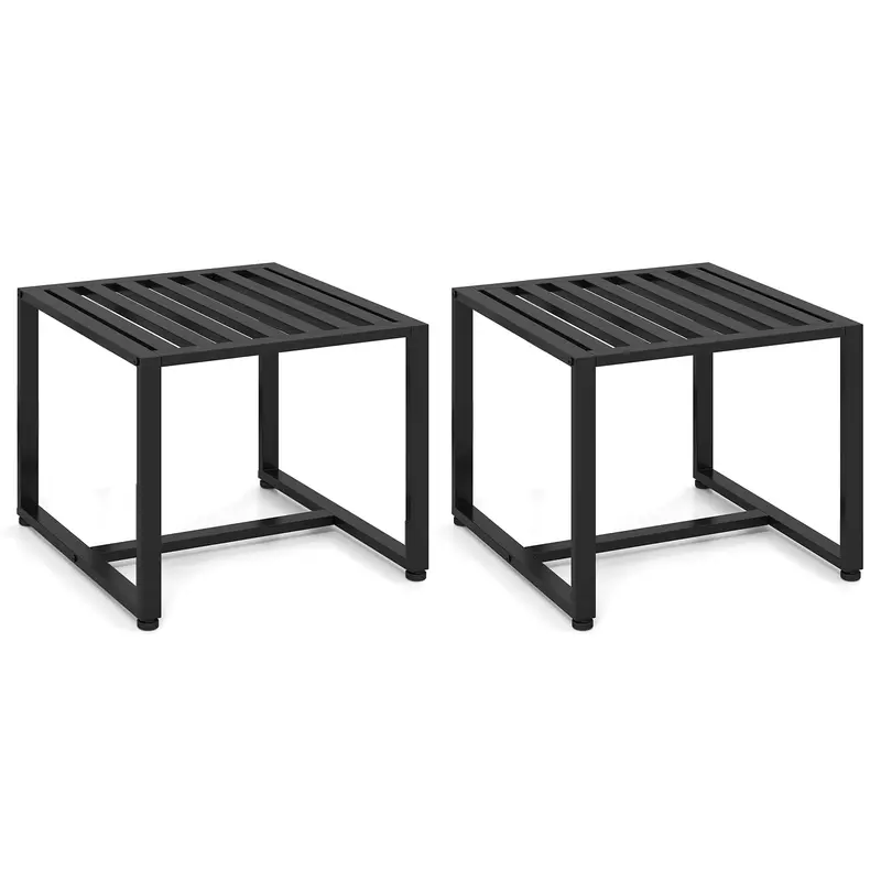 Set Of 2 Industrial-Style Metal End Tables With Slatted Wood-Effect Tops 1