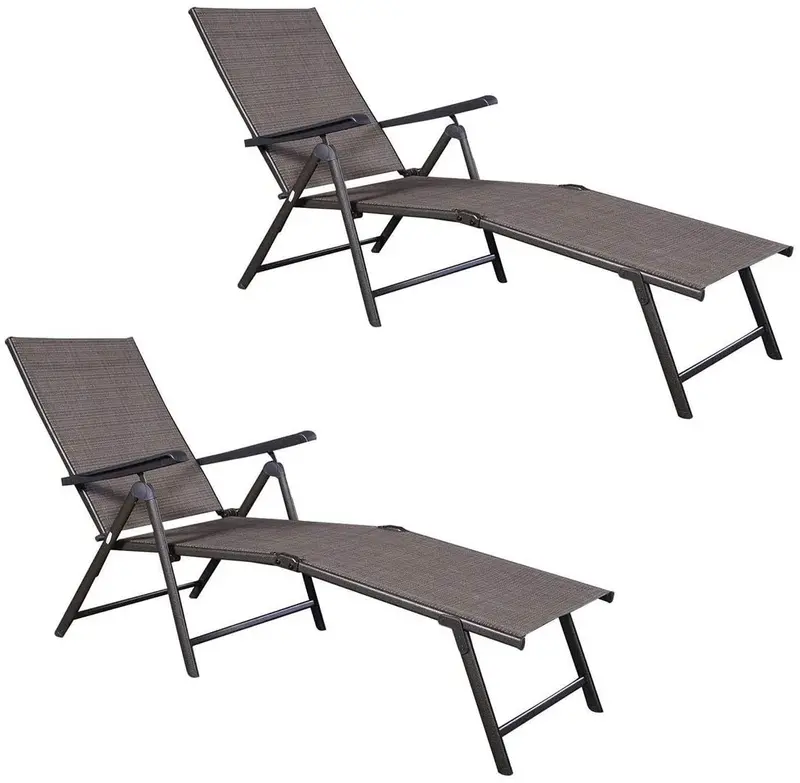 Set Of 2 Premium Chaise Lounge Chairs – Fully Adjustable Recline (5 Positions) 1