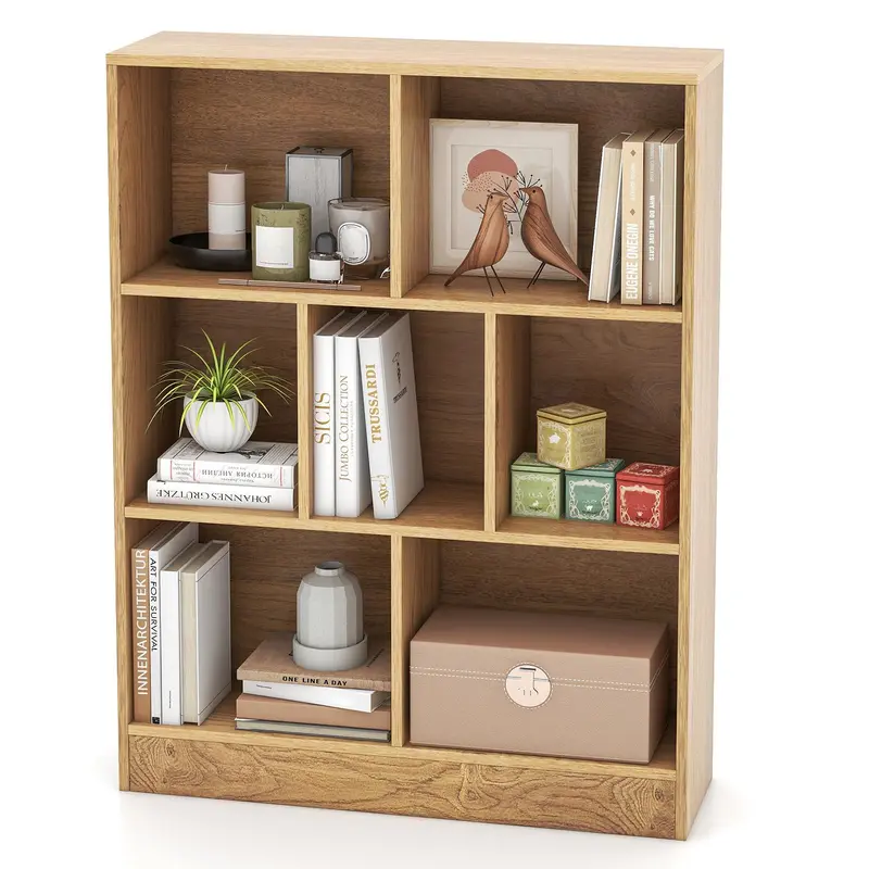 Seven-Cube Freestanding Bookshelf – Four-Tier Open Shelving (Giantex) 1