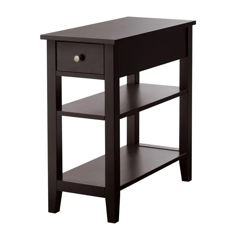 Slim Narrow End Table With Drawer And Dual Shelves – Space-Saving Bedroom Accent 1