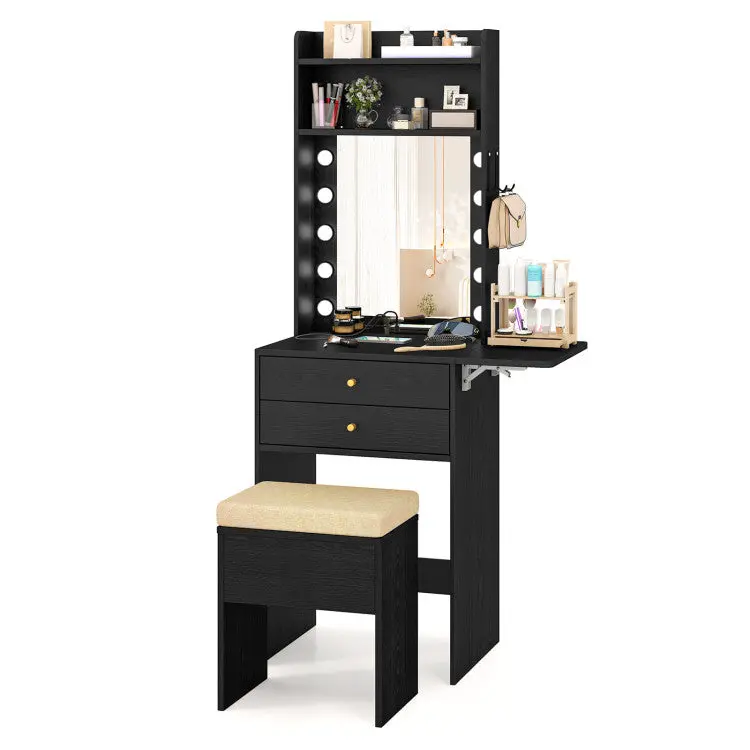Space-Saving Girls’ Vanity Desk – 20-Inch Narrow Tall Makeup Station With Matching Stool 1