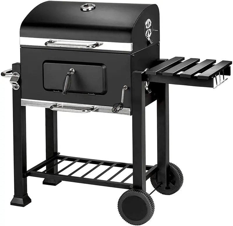 Stainless Steel Charcoal Grill – Powder-Coated Bbq With Built-In Thermometer And Fire Bowl Cover 1
