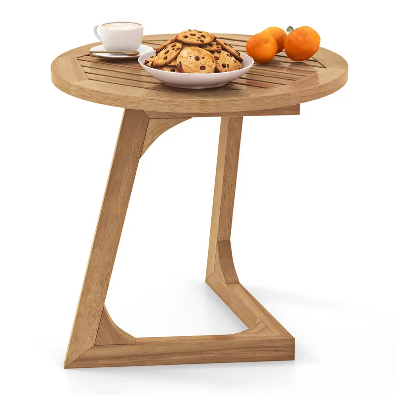 Teak Round Outdoor Side Table With Slatted Top For Patio Or Deck 1