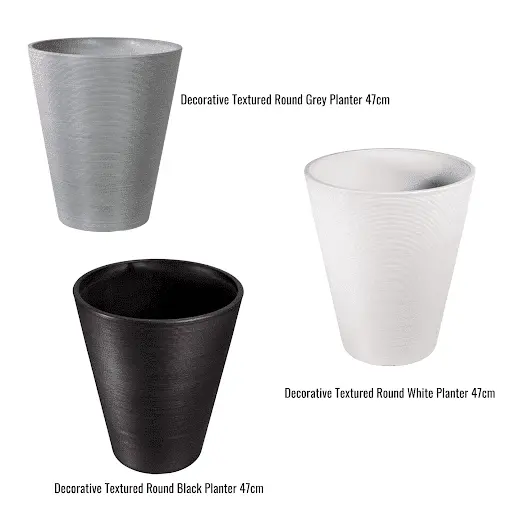 Textured Round Decorative Planters Set – 47Cm Diameter Indoor Or Outdoor Bundle 1