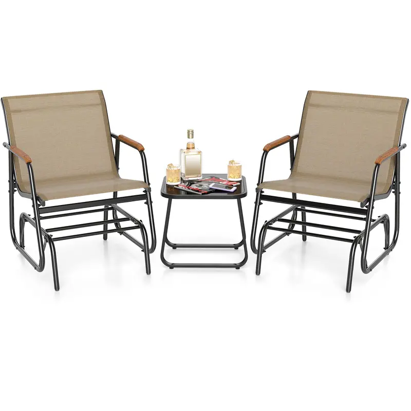 Three-Piece Outdoor Glider Set With Cushioned Seating (Giantex) 1