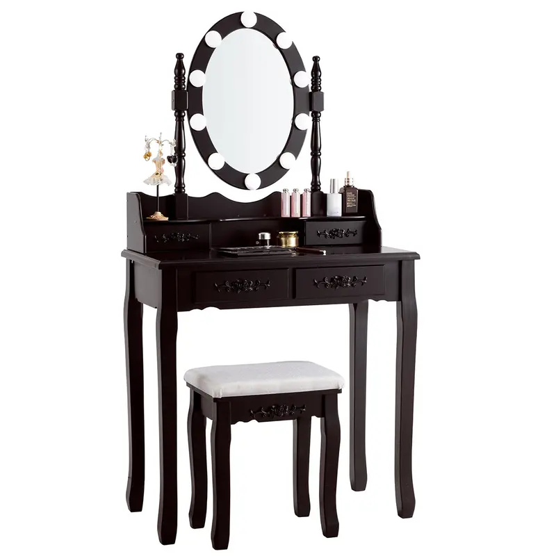 Touch-Control Oval Mirror Dressing Table With Built-In Lighting 1