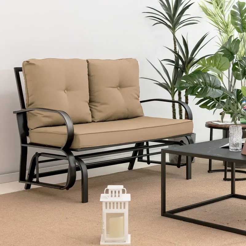 Two-Seat Outdoor Glider Bench – Powder-Coated Porch Loveseat With Cushions 1