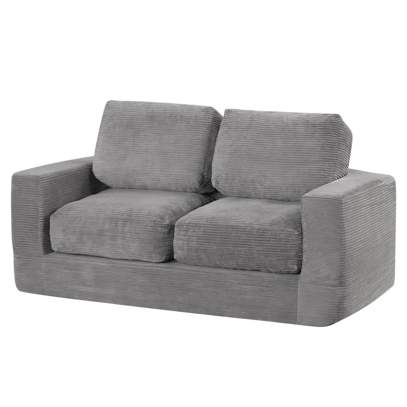 Two-Seater Floor Couch With Removable Corduroy Upholstery And Modern Low Profile 1