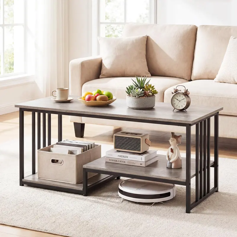 Two-Tier Coffee Table With Hidden Storage – 43.5-Inch Center Table For Living Rooms 1