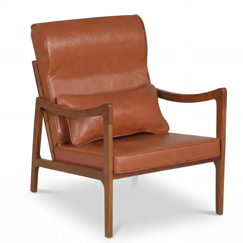 Upholstered Faux Leather Armchair With Lumbar Support – Giantex 1