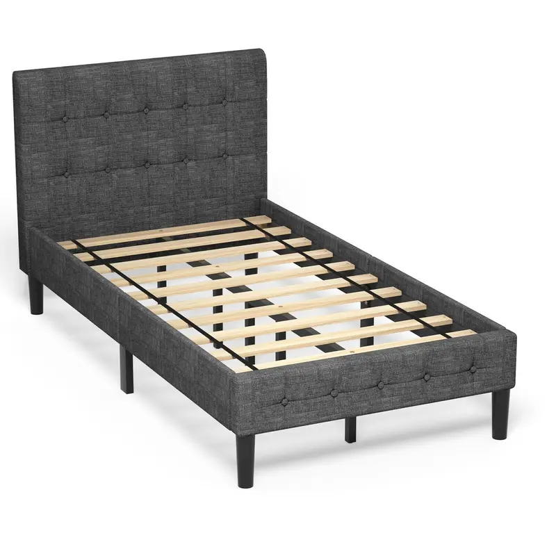 Upholstered Twin Platform Bed With Button-Tufted Headboard 1