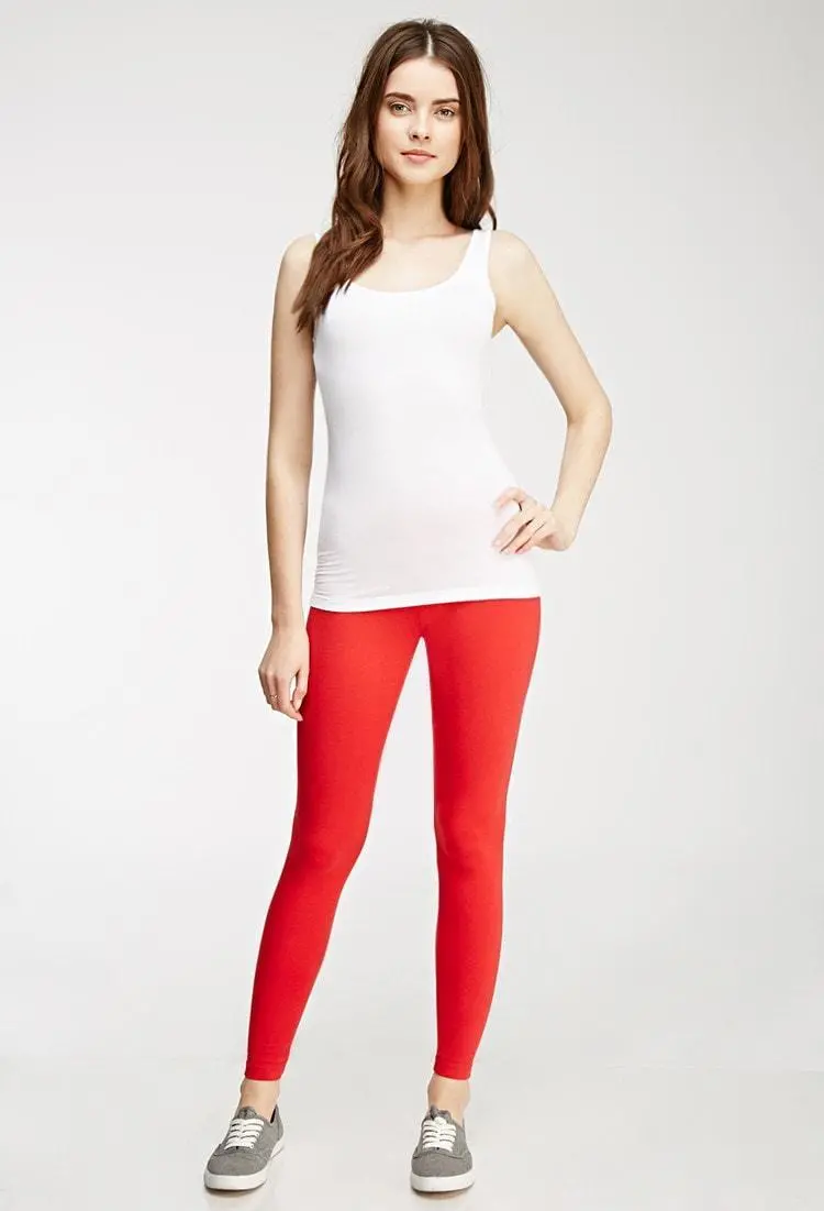 Vibrant Red Cotton Leggings – Everyday Comfort 1