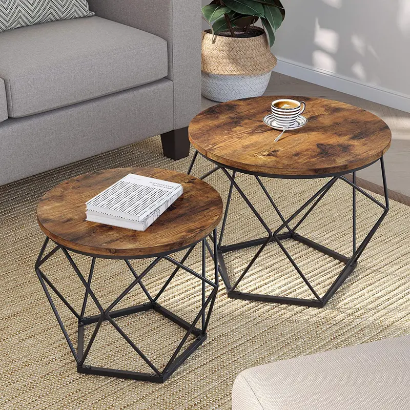 Vintage-Style Wooden Coffee Table Set – Two Nested Side Tables 1