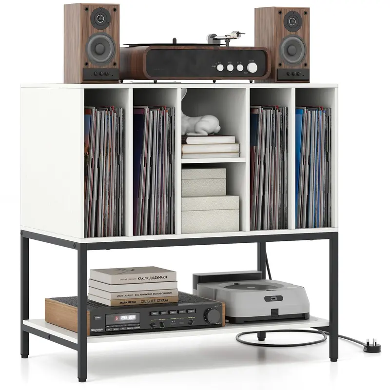Vinyl Record Player Stand – Charging Station & Storage Cabinet For Audio Gear 1