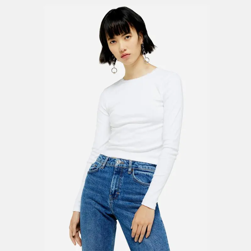 White Pointelle Knit Long-Sleeve Top 1