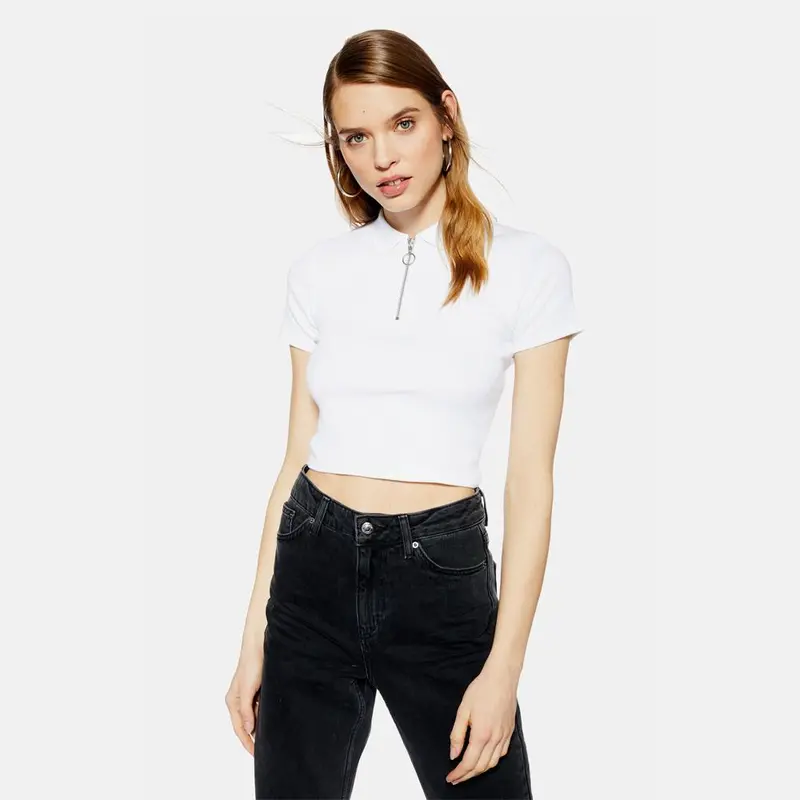 White Short-Sleeve Zip-Front Polo Shirt 1