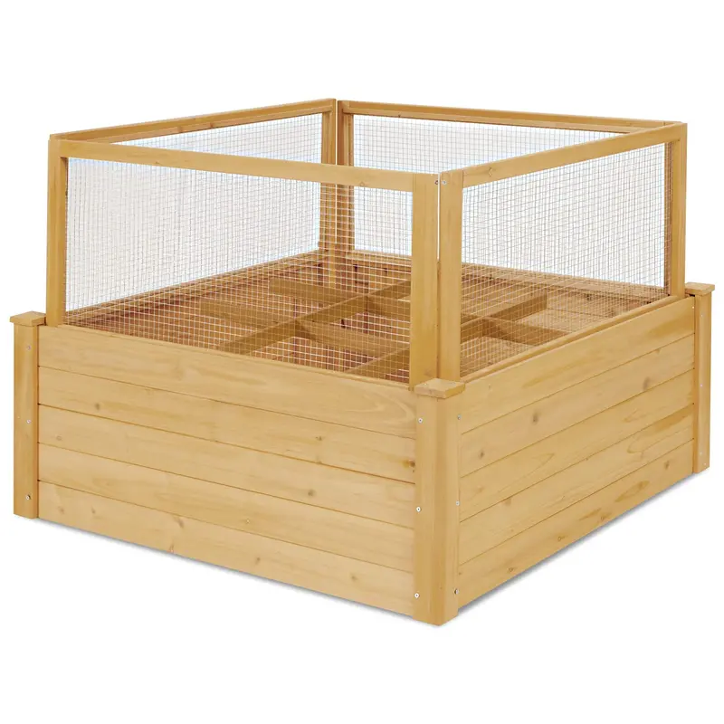 Wooden Garden Bed With Integrated Critter-Proof Fence (42" Square) 1