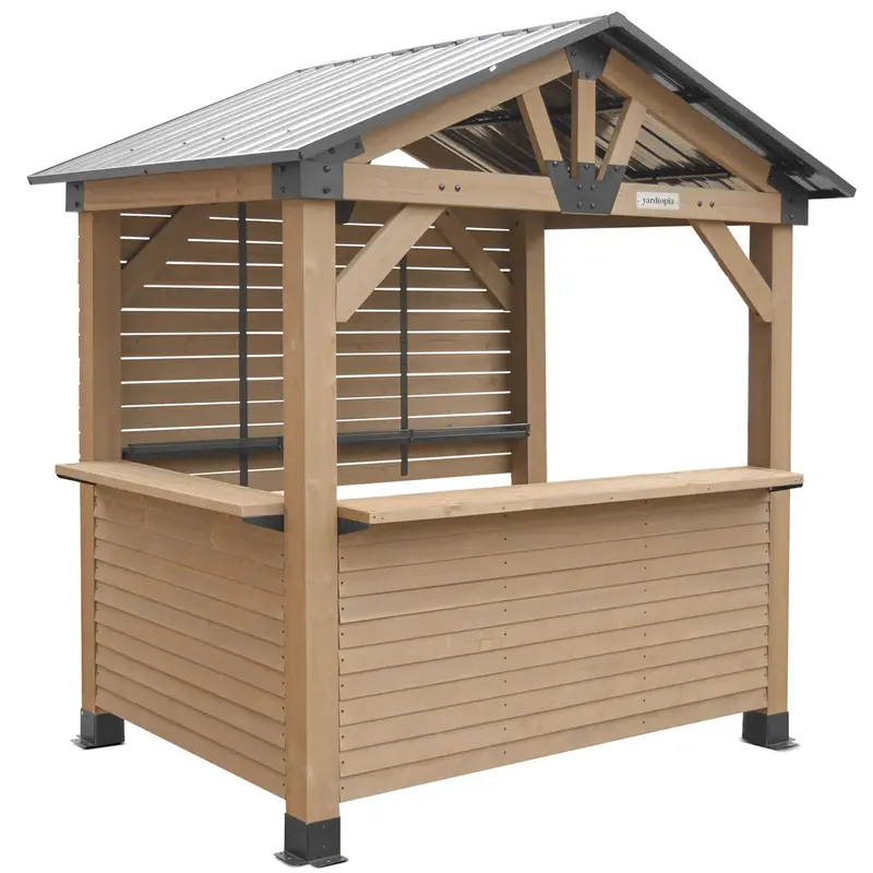 Yardtopia Oslo Gazebo – 2.4M X 1.8M Timber-And-Steel Outdoor Gable Roof Structure With Bar Set 1